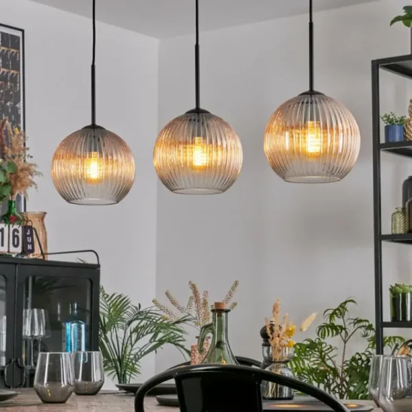 hofstein Koyoto Suspension, Boule lumineuse, Suspension Ambre, Clair, 3 lumières* Lampes Modernes