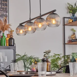 hofstein Koyoto Suspension, Boule lumineuse, Suspension Clair, Fumé, 4 lumières* Lampes Modernes
