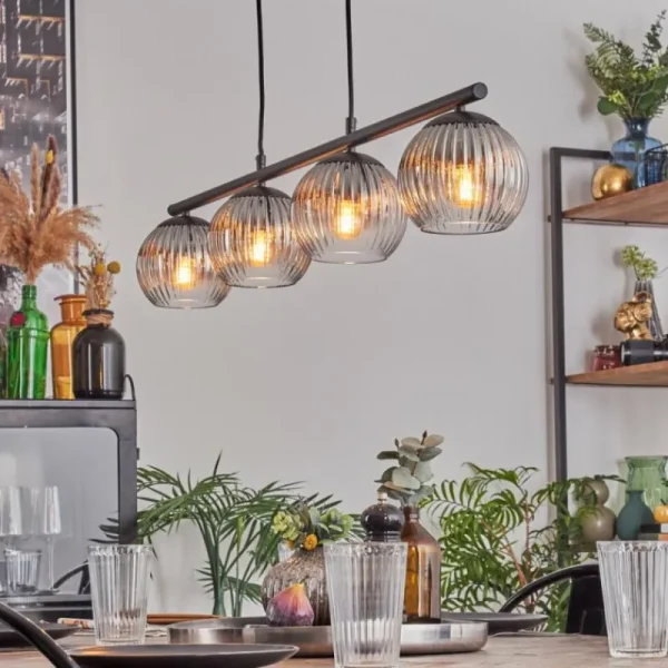 hofstein Koyoto Suspension, Boule lumineuse, Suspension Clair, Fumé, 4 lumières* Lampes Modernes