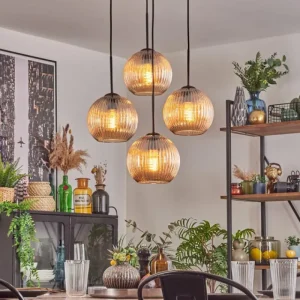 hofstein Koyoto Suspension, Boule lumineuse 35 cm Ambre, 4 lumières* Lampes Modernes