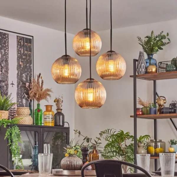 hofstein Koyoto Suspension, Boule lumineuse 35 cm Ambre, 4 lumières* Lampes Modernes