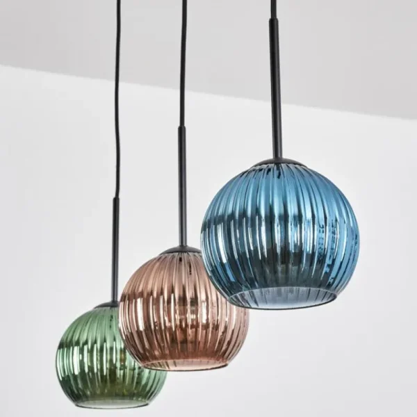 hofstein Koyoto Suspension, Boule lumineuse, Suspension Bleu, Vert, Cuivré, 3 lumières* Lampes Modernes