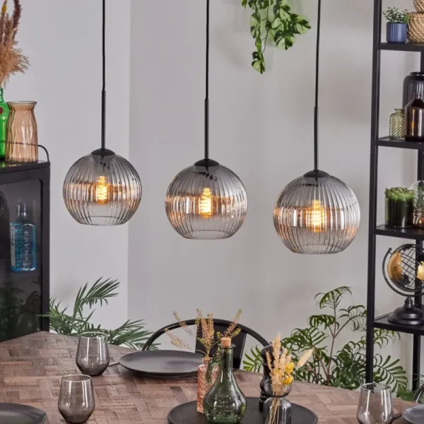 hofstein Koyoto Suspension, Boule lumineuse, Suspension Clair, Fumé, 3 lumières* Lampes Modernes