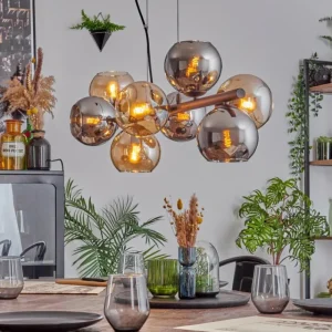 hofstein Koyoto Suspension, Boule lumineuse, Suspension Ambre, Chrome, Fumé, 8 lumières* Lampes Modernes