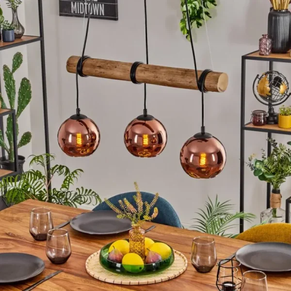 hofstein Koyoto Suspension, Boule lumineuse, Suspension Écru, Noir, 3 lumières* Lampes Modernes