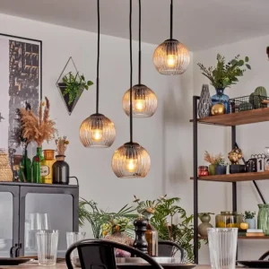 hofstein Koyoto Suspension, Boule lumineuse, Suspension Ambre, Clair, 4 lumières* Lampes Modernes