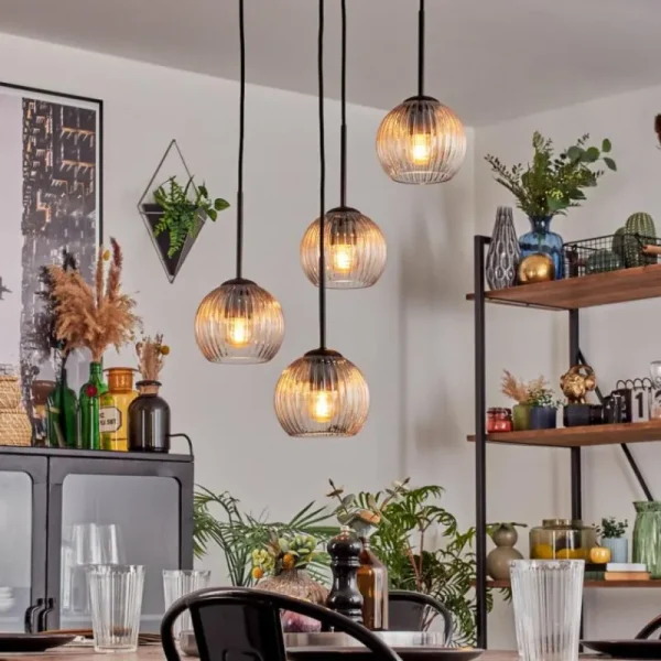 hofstein Koyoto Suspension, Boule lumineuse, Suspension Ambre, Clair, 4 lumières* Lampes Modernes