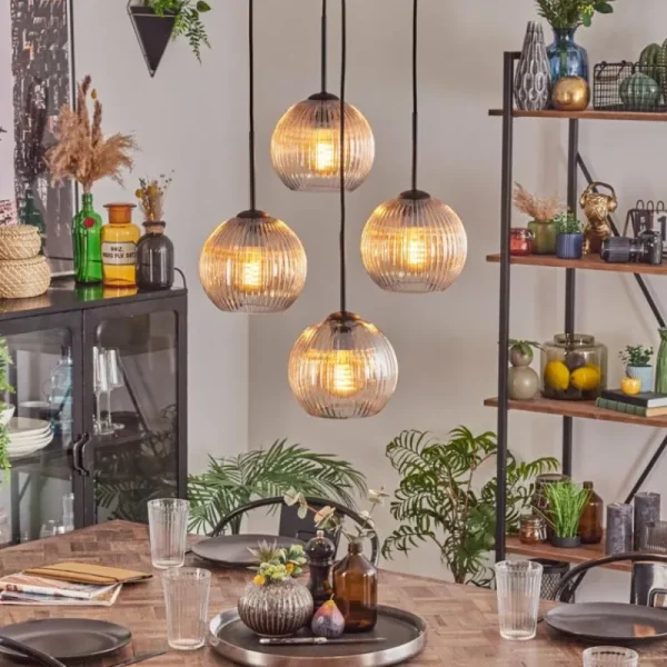 hofstein Koyoto Suspension, Boule lumineuse 35 cm Ambre, Clair, 4 lumières* Lampes Modernes