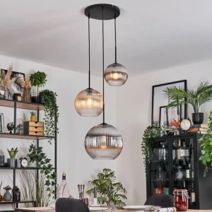 hofstein Koyoto Suspension, Boule lumineuse, Suspension, Suspension grappe Ambre, Clair, Fumé, 3 lumières* Lampes Modernes