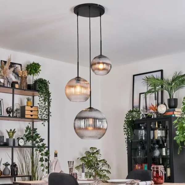 hofstein Koyoto Suspension, Boule lumineuse, Suspension, Suspension grappe Ambre, Clair, Fumé, 3 lumières* Lampes Modernes