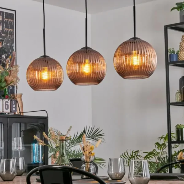 hofstein Koyoto Suspension, Boule lumineuse, Suspension Cuivré, 3 lumières* Lampes Modernes