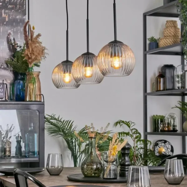 hofstein Koyoto Suspension, Boule lumineuse, Suspension Ambre, Clair, 3 lumières* Lampes Modernes