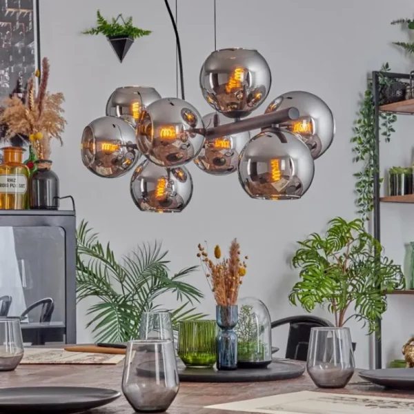 hofstein Koyoto Suspension, Boule lumineuse, Suspension Chrome, Fumé, 8 lumières* Lampes Modernes