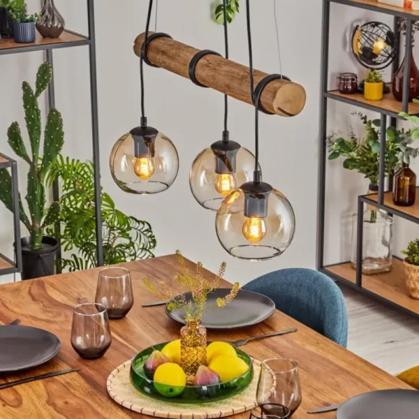 hofstein Koyoto Suspension, Boule lumineuse, Suspension Écru, Noir, 3 lumières* Lampes Modernes