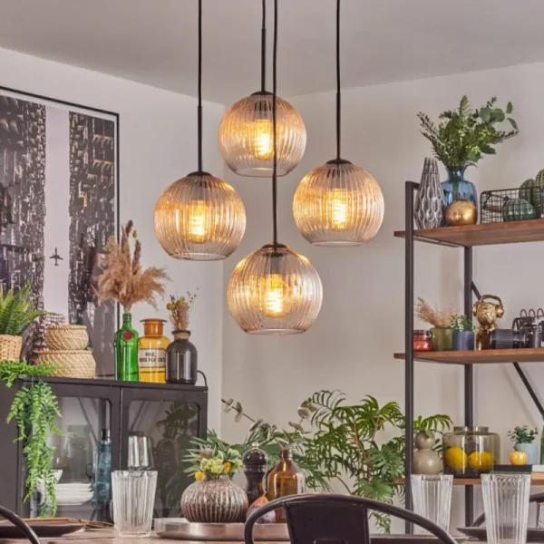 hofstein Koyoto Suspension, Boule lumineuse 35 cm Ambre, Clair, 4 lumières* Lampes Modernes