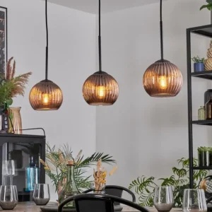 hofstein Koyoto Suspension, Boule lumineuse, Suspension Cuivré, 3 lumières* Lampes Modernes