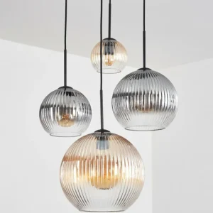 hofstein Koyoto Suspension, Boule lumineuse, Suspension Ambre, Clair, Fumé, 4 lumières* Lampes Modernes