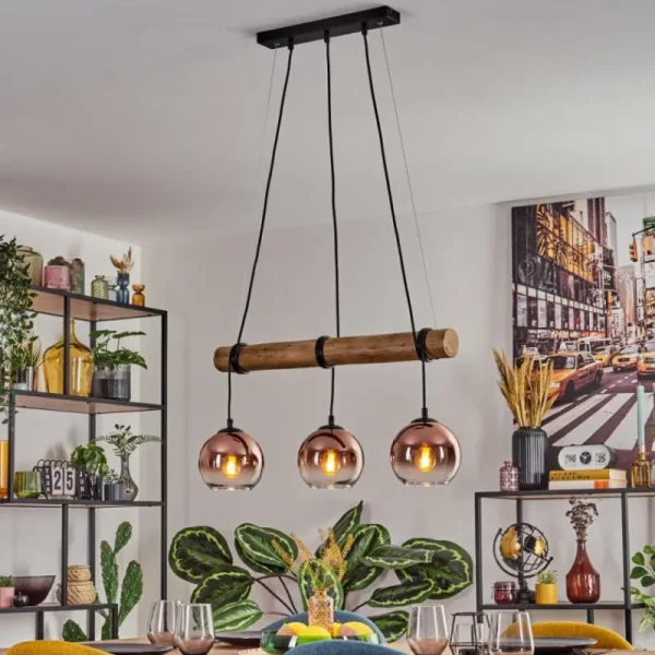 hofstein Koyoto Suspension, Boule lumineuse, Suspension Écru, Noir, 3 lumières* Lampes Modernes