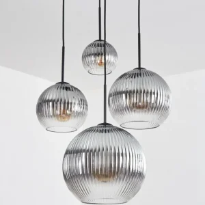 hofstein Koyoto Suspension, Boule lumineuse, Suspension Clair, Fumé, 4 lumières* Lampes Modernes