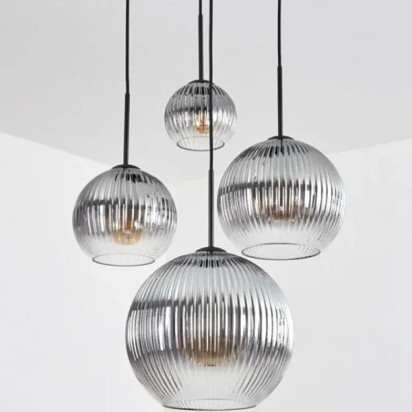 hofstein Koyoto Suspension, Boule lumineuse, Suspension Clair, Fumé, 4 lumières* Lampes Modernes