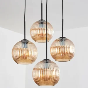 hofstein Koyoto Suspension, Boule lumineuse 35 cm Ambre, 4 lumières* Lampes Modernes