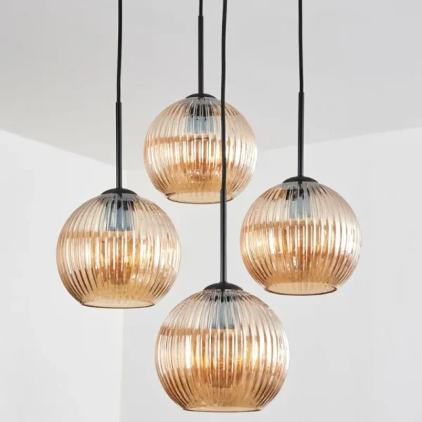 hofstein Koyoto Suspension, Boule lumineuse 35 cm Ambre, 4 lumières* Lampes Modernes