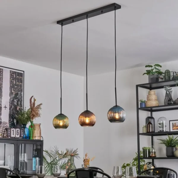 hofstein Koyoto Suspension, Boule lumineuse, Suspension Bleu, Vert, Cuivré, 3 lumières* Lampes Modernes