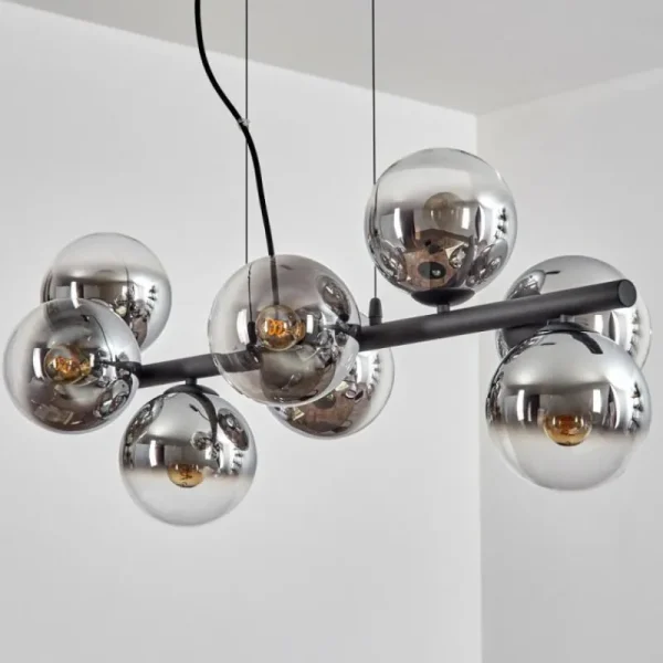hofstein Koyoto Suspension, Boule lumineuse, Suspension Chrome, Clair, Fumé, 8 lumières* Lampes Modernes