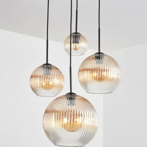 hofstein Koyoto Suspension, Boule lumineuse, Suspension Ambre, Clair, 4 lumières* Lampes Modernes