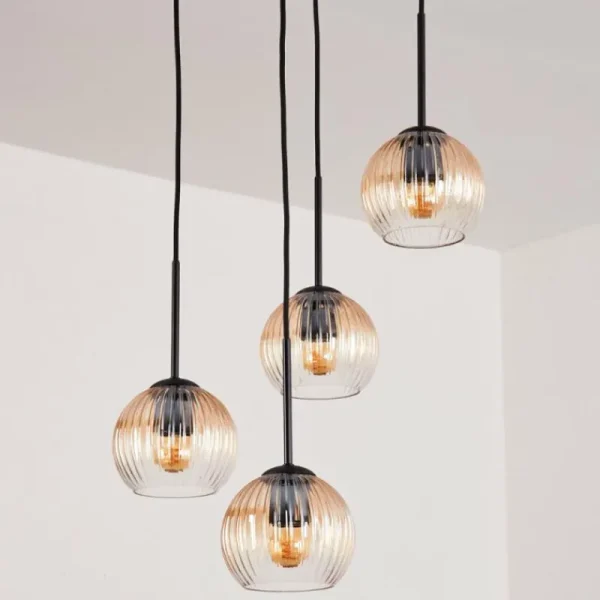 hofstein Koyoto Suspension, Boule lumineuse, Suspension Ambre, Clair, 4 lumières* Lampes Modernes