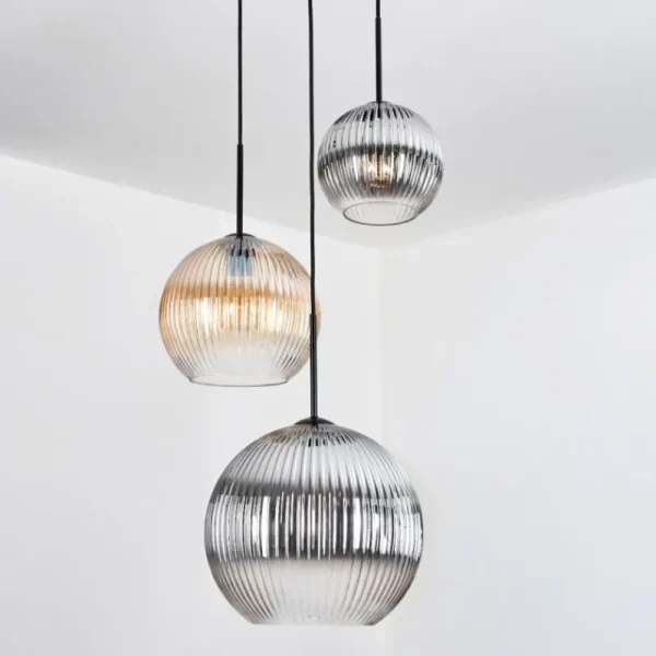hofstein Koyoto Suspension, Boule lumineuse, Suspension, Suspension grappe Ambre, Clair, Fumé, 3 lumières* Lampes Modernes
