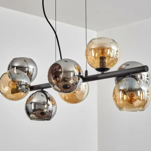 hofstein Koyoto Suspension, Boule lumineuse, Suspension Ambre, Chrome, Fumé, 8 lumières* Lampes Modernes