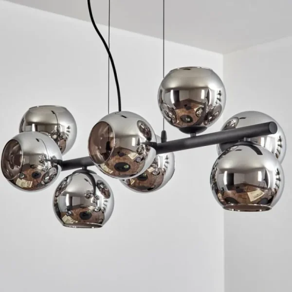 hofstein Koyoto Suspension, Boule lumineuse, Suspension Chrome, Fumé, 8 lumières* Lampes Modernes