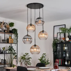 hofstein Koyoto Suspension, Boule lumineuse, Suspension grappe Ambre, Clair, Fumé, 5 lumières* Lampes Modernes