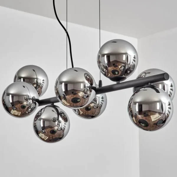 hofstein Koyoto Suspension, Boule lumineuse, Suspension Chrome, Fumé, 8 lumières* Lampes Modernes