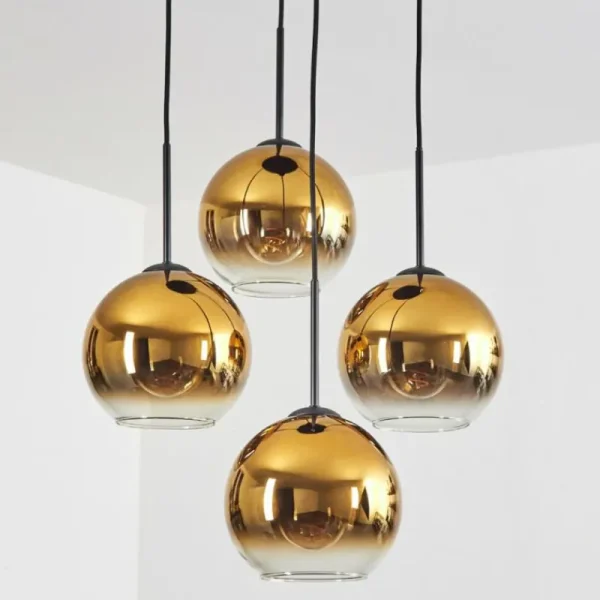 hofstein Koyoto Suspension, Boule lumineuse Or, Clair, 4 lumières* Lampes En Verre