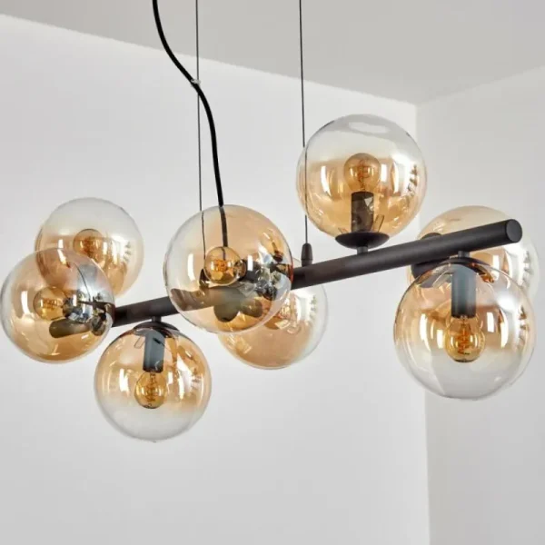 hofstein Koyoto Suspension, Boule lumineuse, Suspension Ambre, Clair, 8 lumières* Lampes En Verre
