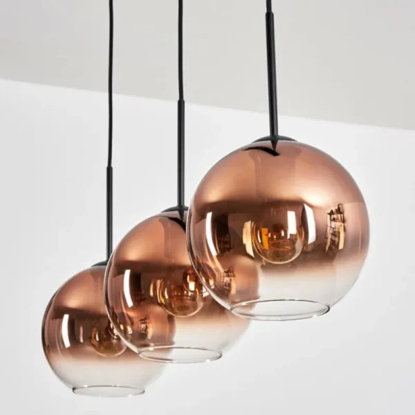 hofstein Koyoto Suspension, Boule lumineuse, Suspension Clair, Cuivré, 3 lumières* Lampes En Verre