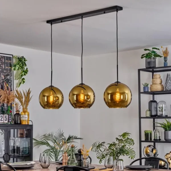 hofstein Koyoto Suspension, Boule lumineuse, Suspension Noir, 3 lumières* Lampes En Verre