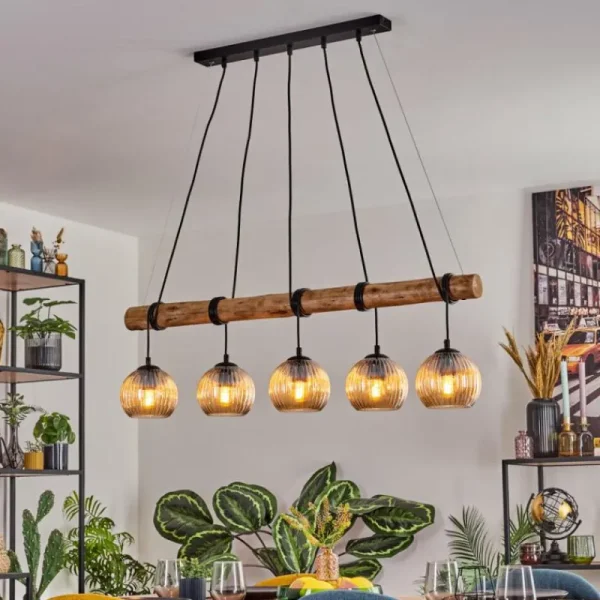 hofstein Koyoto Suspension, Boule lumineuse, Suspension Écru, Noir, 5 lumières* Lampes Modernes
