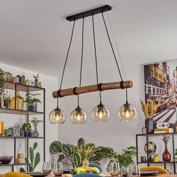 hofstein Koyoto Suspension, Boule lumineuse, Suspension Écru, Noir, 4 lumières* Lampes Modernes