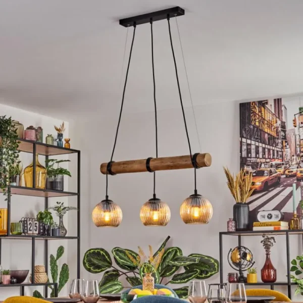 hofstein Koyoto Suspension, Boule lumineuse, Suspension Écru, Noir, 3 lumières* Lampes Modernes