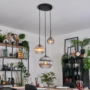 hofstein Koyoto Suspension, Boule lumineuse, Suspension Ambre, Clair, Fumé, 3 lumières* Lampes Modernes