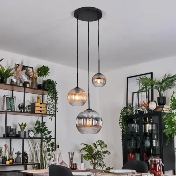 hofstein Koyoto Suspension, Boule lumineuse, Suspension Ambre, Clair, Fumé, 3 lumières* Lampes Modernes