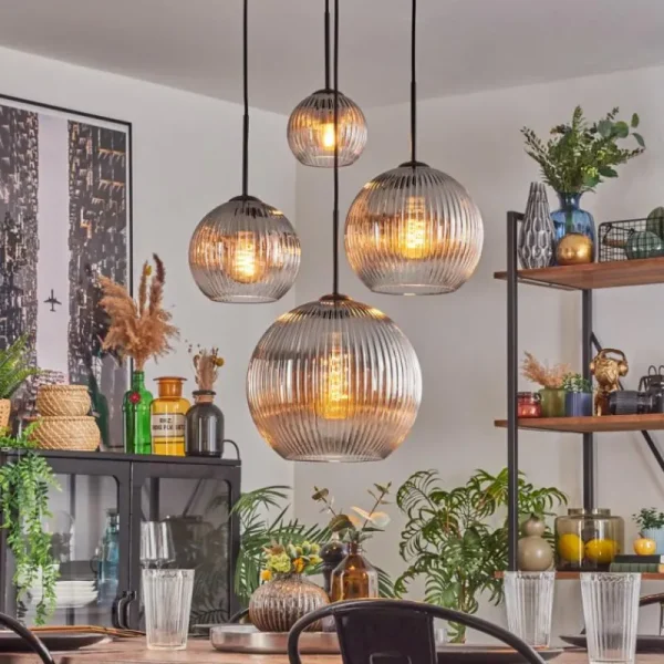 hofstein Koyoto Suspension, Boule lumineuse, Suspension Clair, Fumé, 4 lumières* Lampes Modernes