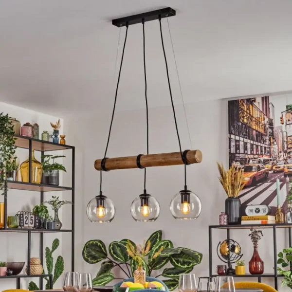 hofstein Koyoto Suspension, Boule lumineuse, Suspension Écru, Noir, 3 lumières* Lampes Modernes