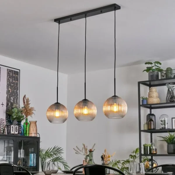 hofstein Koyoto Suspension, Boule lumineuse, Suspension Ambre, Clair, 3 lumières* Lampes Modernes