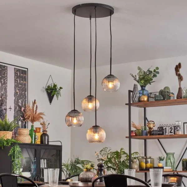 hofstein Koyoto Suspension, Boule lumineuse, Suspension Ambre, Clair, Fumé, 4 lumières* Lampes Modernes