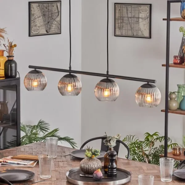 hofstein Koyoto Suspension, Boule lumineuse, Suspension Clair, Fumé, 4 lumières* Lampes Modernes