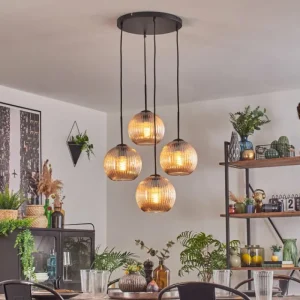 hofstein Koyoto Suspension, Boule lumineuse 35 cm Ambre, 4 lumières* Lampes Modernes
